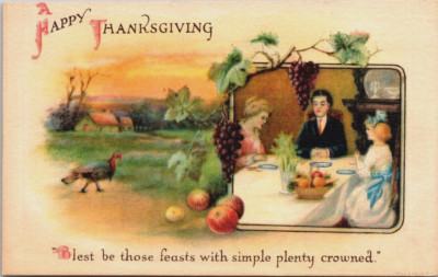 Antique Postcard Happy Thanksgiving Family Dinner Blest Feast Simple Plenty 1921