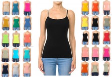 Built In Shelf Bra Adjustable Strap Cami Tank Top Soft Cotton Stretch Knit Solid