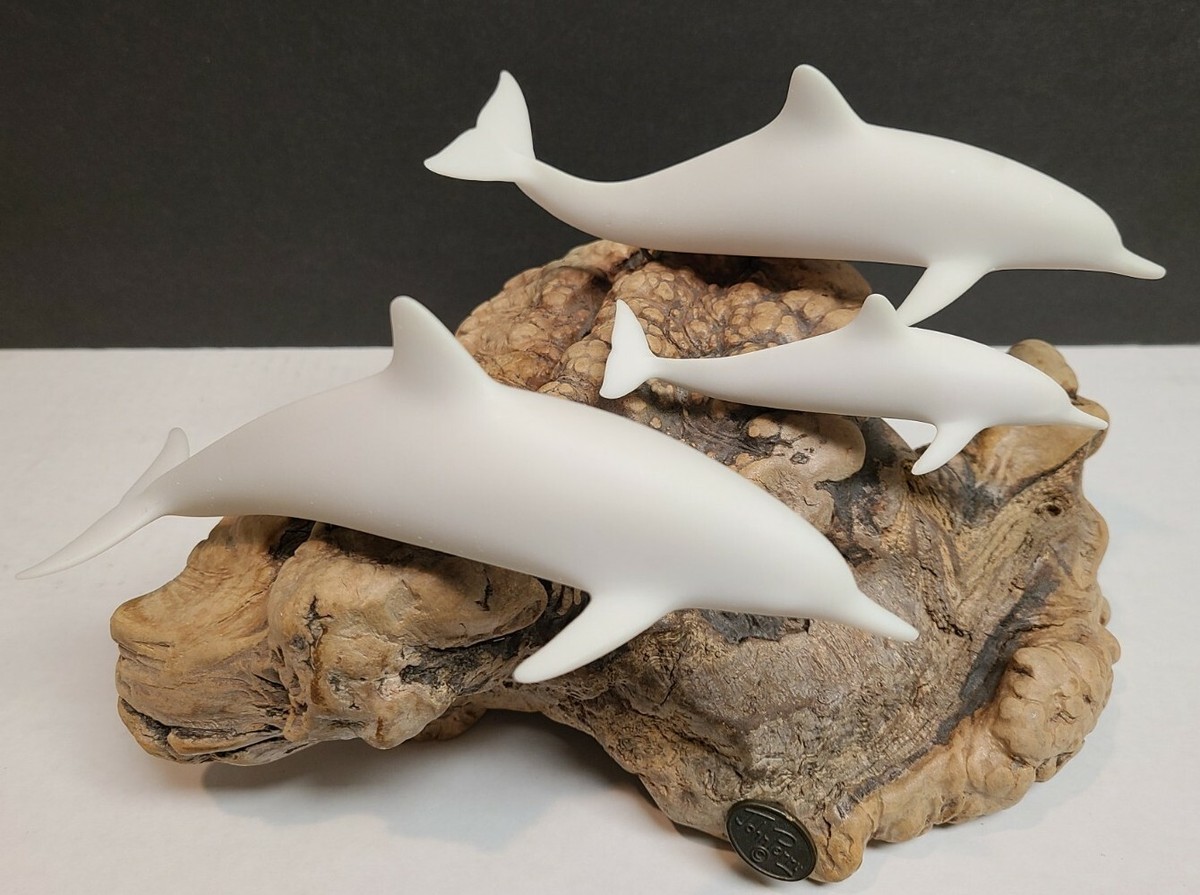 JOHN PERRY Sculpture 3 DOLPHINS Family Large BURL WOOD | eBay