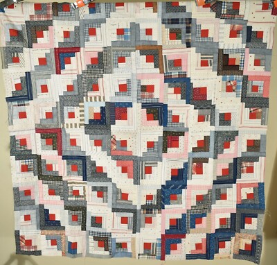 GRAPHIC Vintage 1890's Barn Raising Log Cabin Antique Quilt Top ~MINT CONDITION!