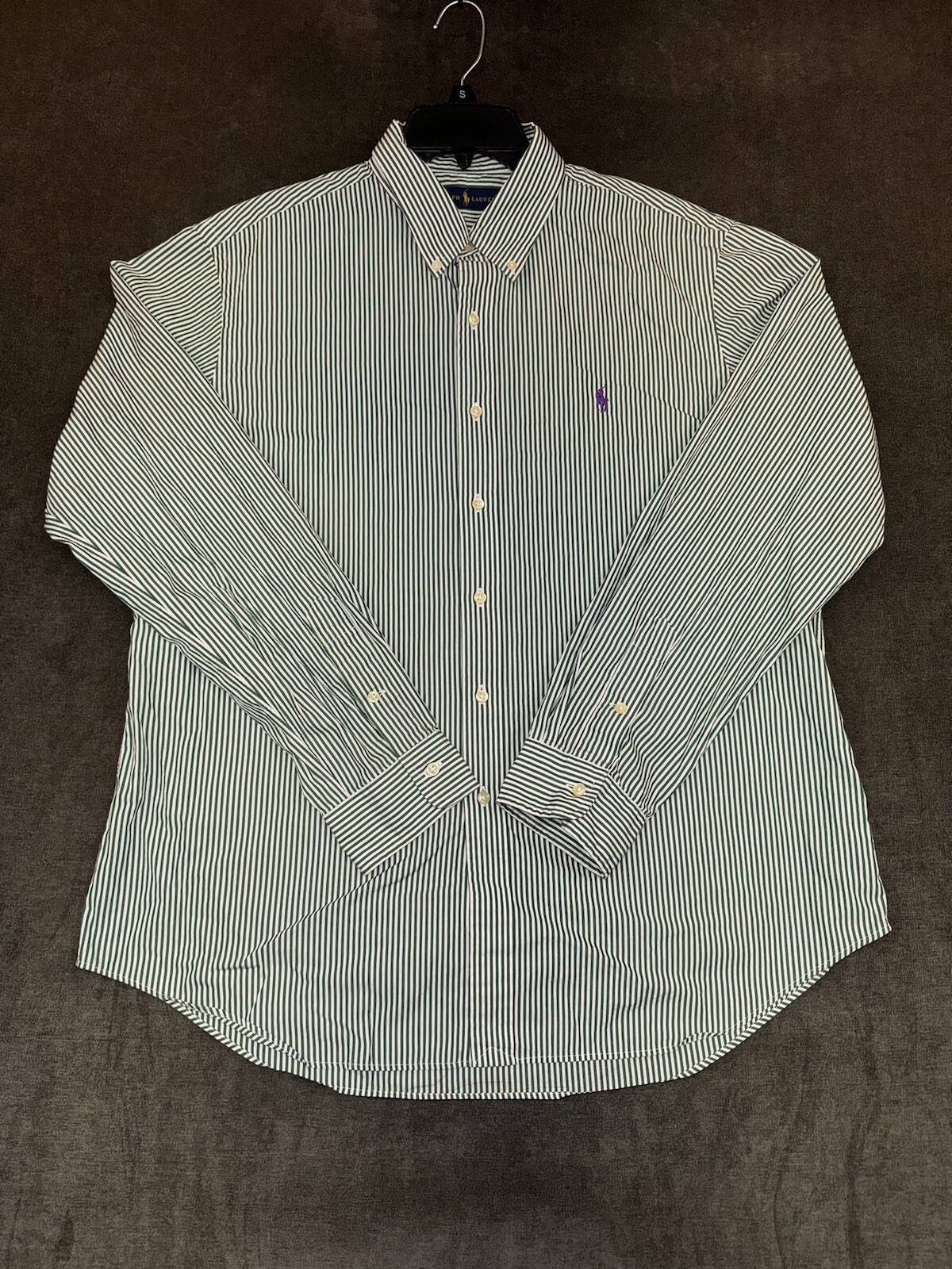 Camicia VINTAGE Ralph Lauren uomo abbottonata XL verde a righe logo pony ricamato