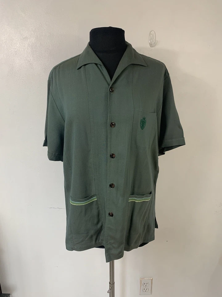 Camisa De Colección Años 60 Iolani Hawaiana Rayón Gaberdine Botón Delantero Verde Grande Foto 2 de 4