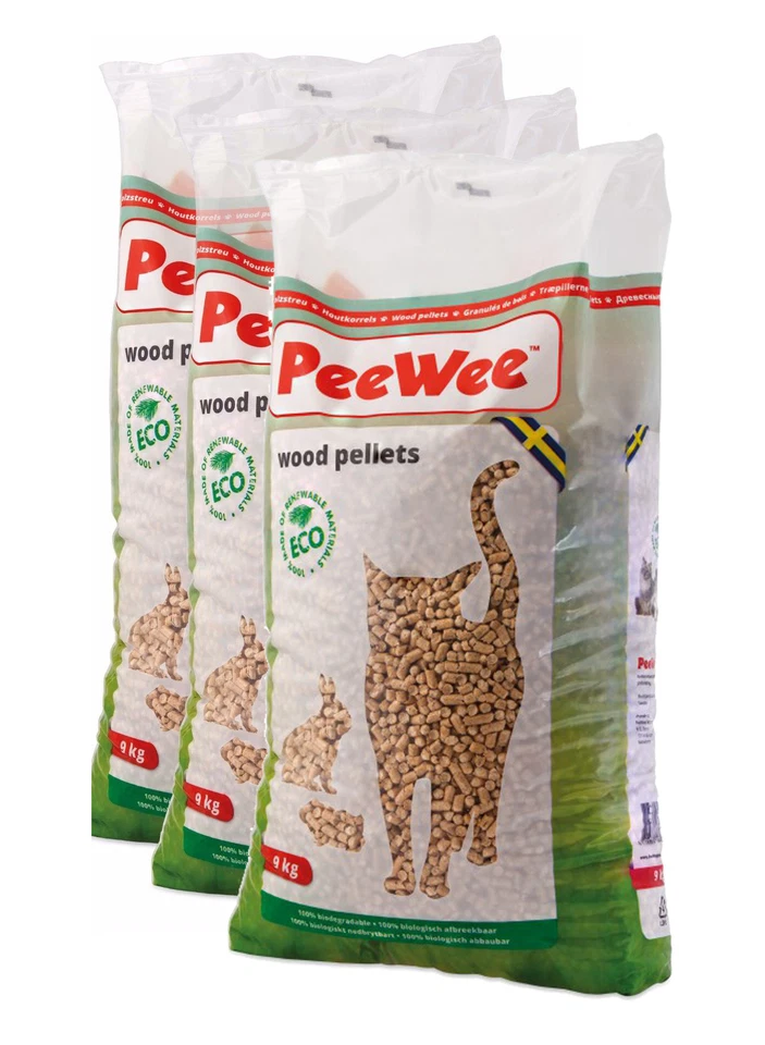 42 L / 27 KG PeeWee Holzstreu Katzenstreu Einstreu Bio Öko Streu Pellets (3x9kg)