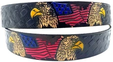 USA AMERICAN FLAG EAGLES MOTORCYCLE EMBOSSED 100% COWHIDE LEATHER BELT USA MADE