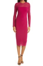 NWT Fuzzi Illusion Yoke Long Sleeve Gardenia Color Sheath Dress, Size L