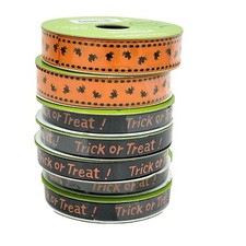 7 Brand New Rolls Simply Halloween Ribbon Black "Trick or Treat " Orange Spiders