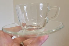 12 Pc Vintage DURALEX France Expresso Coffee Cup Saucer Clear Glass 2 1/8" Demi