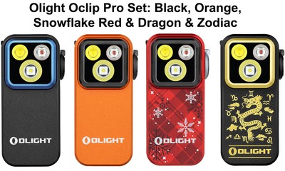 Olight Oclip Pro Flashlights Set: Black, Orange, Snowflake Red, Dragon & Zodiac