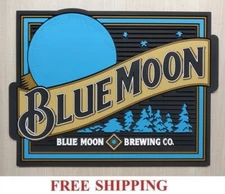 BLUE MOON BELGIAN WHITE ALE BEER BAR SPILL MAT RUBBER COASTER NEW 12"x9"