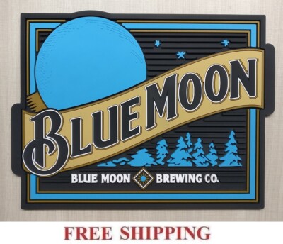 BLUE MOON BELGIAN WHITE ALE BEER BAR SPILL MAT RUBBER COASTER NEW 12''x9''
