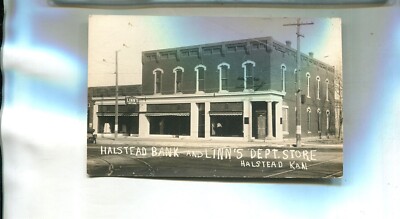 HALSTEAD KANSAS BANK LINNS STORE REAL PHOTO POSTCARD 7170R