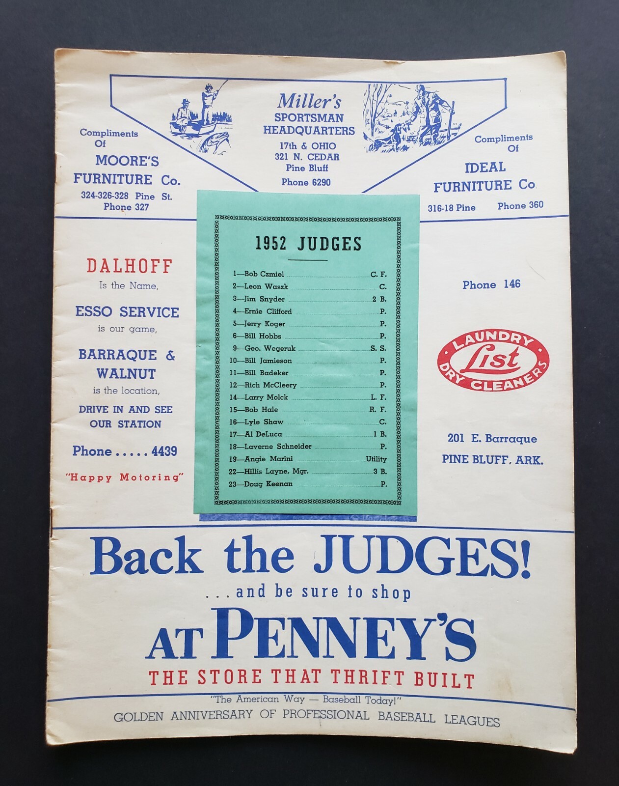 Pine Bluff Judges 1952 Cotton States League Baseball Scorecard | eBay