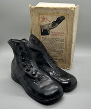 Poll-Parrot 1900  s Childs Black Leather Side Button Shoes In Original Box