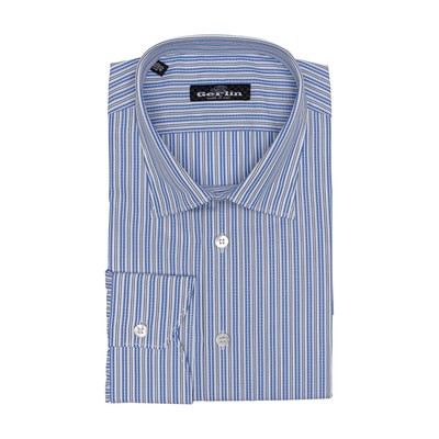 690$ LUXURY GERLIN Shirt Blue / White Alumo Fine Cotton 1N ZILLI