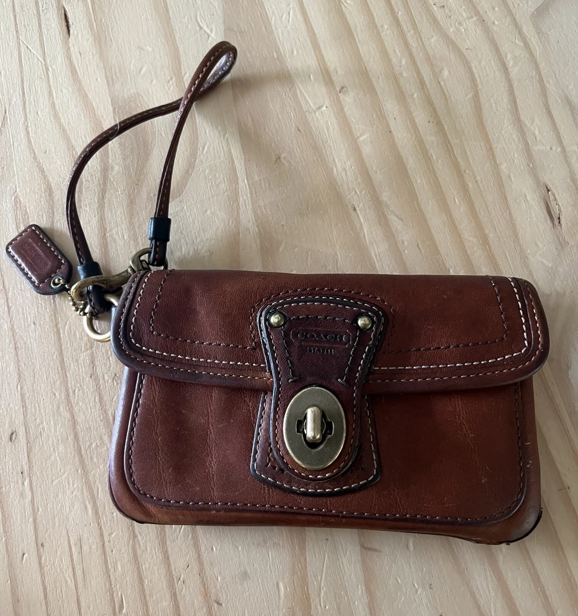 Brown 2025 leather wristlet