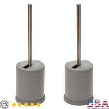 Self Closing Lid Toilet Brush Set W/ Holder Stainless Steel Discreet Storage New