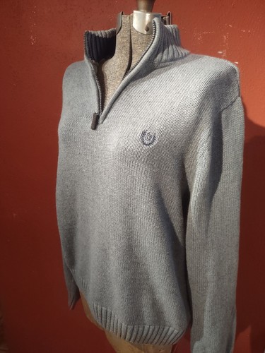 CHAPS Large pullover sweater, Gray Cotton Long Sleeve Neck Zip up Zipper - Imagen 5 de 12