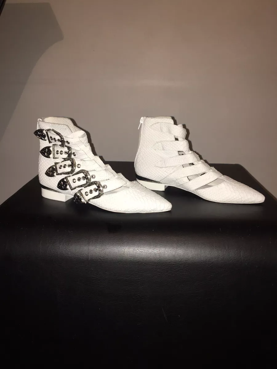 Jeffrey Campbell Depeche White Ankle Boot Buckle Western New Wave