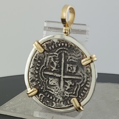 Atocha Schiffbruch Münze Replik Anhänger 14K Gold und Sterling 2 Reales Handarbeit