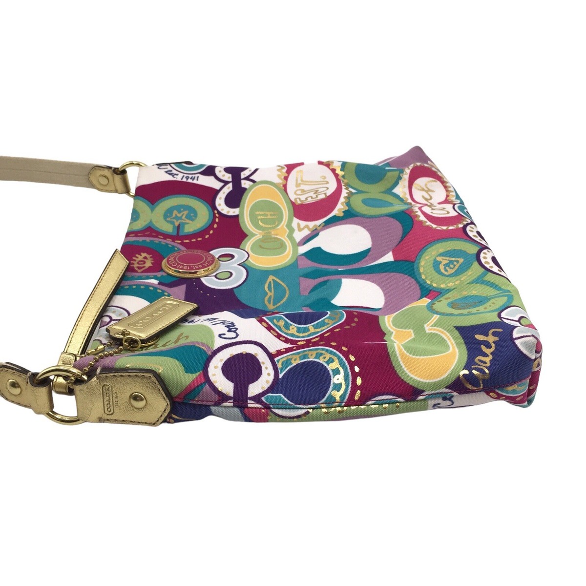 COACH ポップなステッカー付きバッグ Coach Pop C Graffiti Crossbody Purse Bag Multicolor Gold