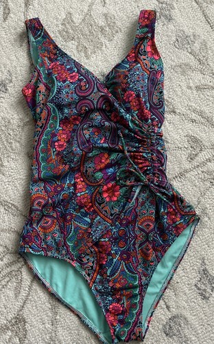 Moontide Women's Paisley Print Padded Ruched Hip Drawstring One Piece Swimsuit 6