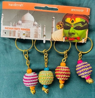 Handicraft Indian Beaded Swirl Design Key Chains Hand-painted Set of 4