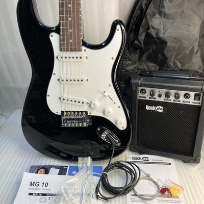RockJam RJEG02-SK-BK Superkit Full Size Electric Guitar with MG10 Amplifier, 10W