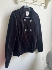 VTG Old Navy Black Velvet Double-Breasted Pea...