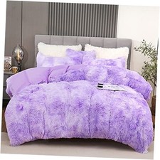Fluffy Plush Duvet Cover Set Size, Luxury Ultra Soft Velvet Fuzzy King Purple