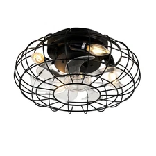 16" Caged Ceiling Fan with LED Light Farmhouse Black Fixture Kit Remote Control