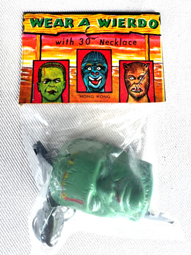 Vintage Wear A Weirdo Frankenstein Monster Necklace Hong Kong NOS on Card 1960's