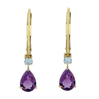Boucles d'oreilles goutte topaze améthyste pour femme en or 10 carats style v... - Photo 1/4