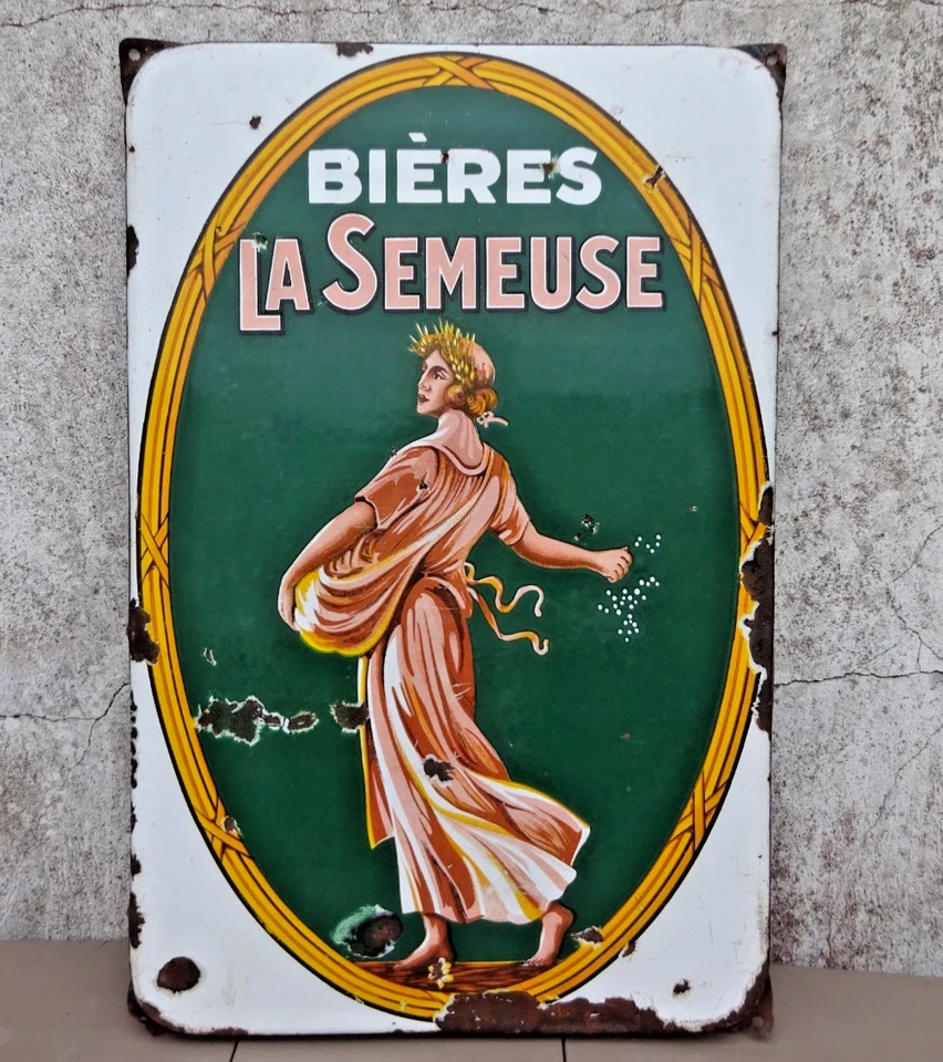 Plaque émaillée ancienne Bières LA SEMEUSE EAS Déco Bar Cave Bistro Cuisine - Photo 3/4