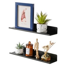 Black Floating Shelves for Wall Storage, 16 Inch Adhesive Wall Shelves for Be...