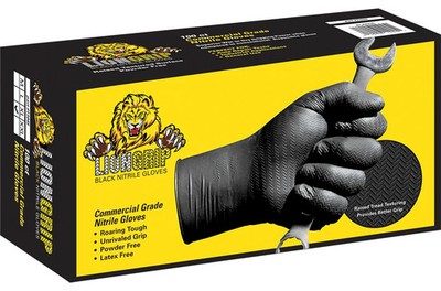 Lion Grip 7Mil Black Nitrile Gloves Disposable Powder Free, Latex Free XXL 11046