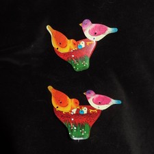 Vintage set/2 Birds on Nest Tin Litho Mechanical Animated Clicker Noise Maker