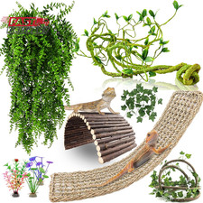 Bearded Dragon Tank Accessories, 10 PCS Reptile Hammock Plants Bridge Jungle Cli