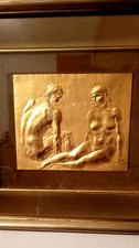 QUADRO BASSORILIEVO FOGLIA D'ORO RAFFIGURANTE ADAMO EVA  F. MESSINA 1900-1995
