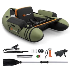 Portable Fishing Boat with Pump, Paddle, Storage Pockets, Fish Ruler Green