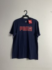 Puma Men's AOP Short Sleeve Crew Neck Navy Blue Graphic T-Shirt Size M
