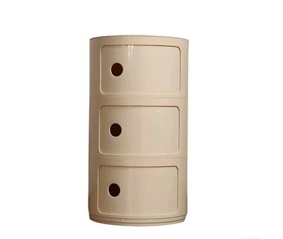 Podofo Runder Nachttisch Beige, 3 Fächer, Kunststoff Beistelltisch Nordic Design