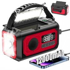 12000mAh Weather Radio, Hand Crank Solar Radio Portable AM/FM/NOAA Radio with...