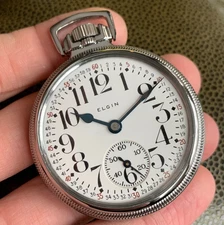 1938 Elgin Grade 387 16S 17 Jewels Montgomery Dial Salesman Case Pocket Watch