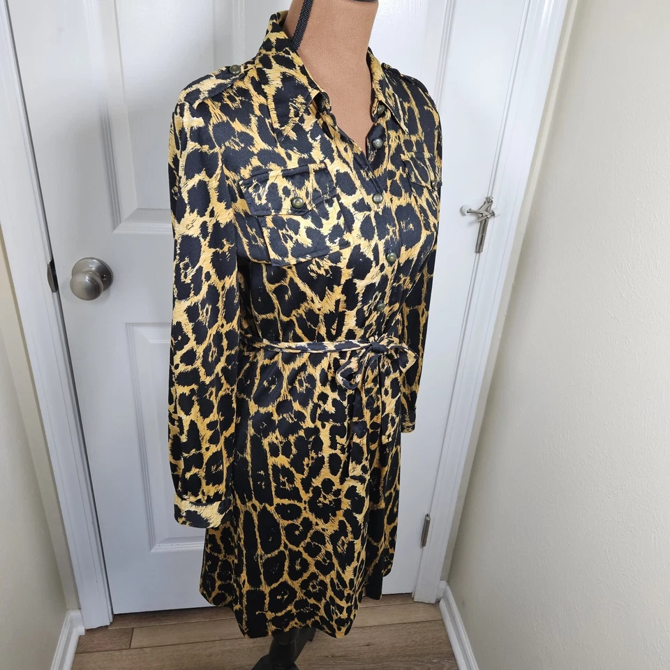 Vestido Camisa Wilroy Ban-Lon Años 70 De Colección Para Mujer S/M Leopardo Corbata Cintura Oficina Fiesta Foto 2 de 4