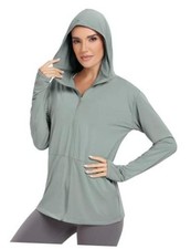 Women's UPF 50 Sun Protection Hoodie Jacket Lightweight Long Medium Hood Grey