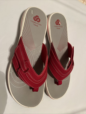 NWB!!! Ladies Clark Cloudsteppers Red Rouge Flip Flop Slides US Size 9