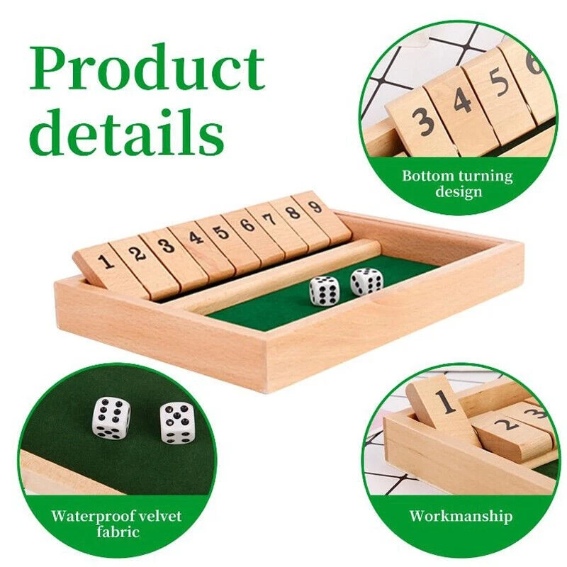 Shut The Box Game - 9 Numbers Dice Game Game Family Traditional Game Wooden - Image 2 of 4