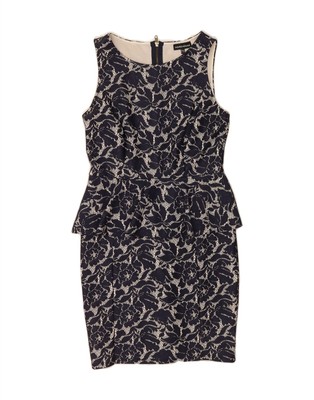 Warehouse Damen ärmelloses Schößchen Kleid UK 12 Medium marineblau Blumenmuster AK07