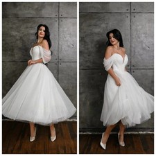 Corset Tea Length Short Wedding Dress Off The Shoulder Tulle Bridal Gowns Beach