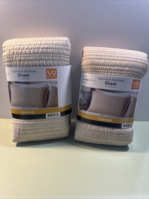 Mainstay Garment Washed Pillow Shams - Lot of 2 - Color Beige / Lt Tan